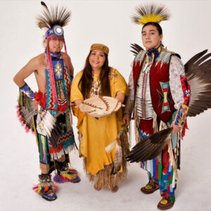 Jacque Nunez and her family in Native American clothing